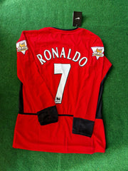 Cristiano Ronaldo Manchester United 2002 2004 Red Retro Long Sleeve Jersey Trikot Maillot